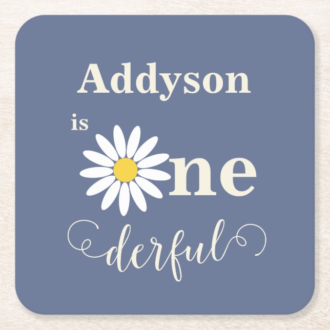 Blue Daisy Onederful First Birthday Rechteckiger Pappuntersetzer (Vorderseite)