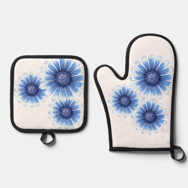 Blue Daisy Pot Holder Ofenhandschuh & Topflappen-Set (Vorderseite)