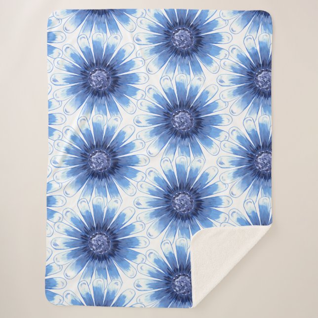 Blue Daisy Sherpa Blanket Sherpadecke (Vorderseite)