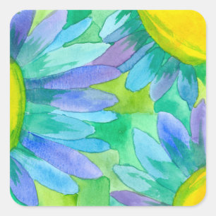 Blue Daisy Watercolor-Blume Quadratischer Aufkleber