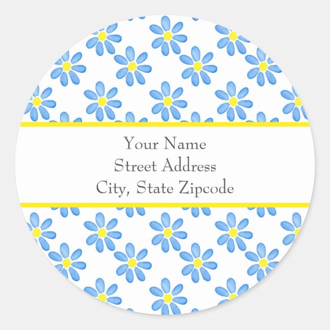 "Blue Daisy Watercolor Pattern" Runder Aufkleber (Vorderseite)