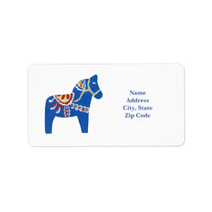 Blue Dala Horse Address Labels Adressaufkleber