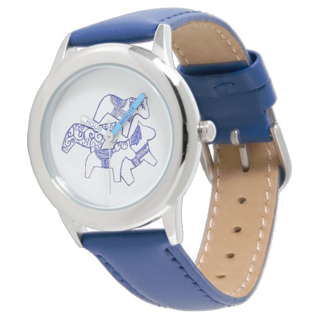 Blue Dala Horse Armbanduhr (Schrägansicht)