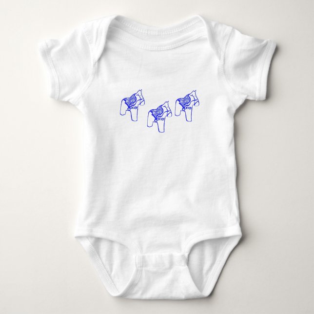 Blue Dala Horse Baby Bodysuit Strampler (Vorderseite)