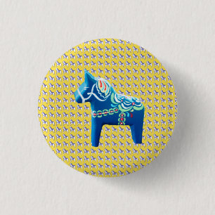 Blue Dala Horse Button