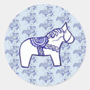 Blue Dala Horse Runder Aufkleber