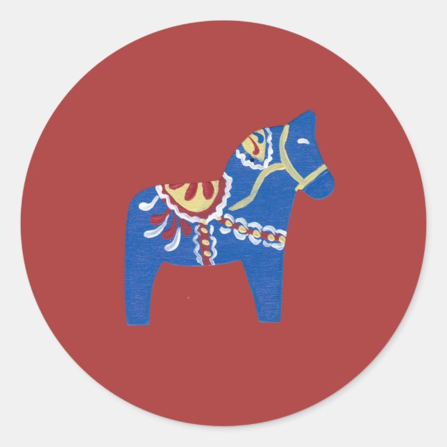 Blue Dala Horse Runder Aufkleber (Vorderseite)