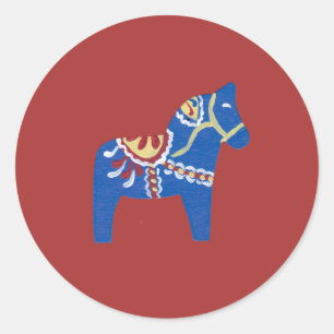 Blue Dala Horse Runder Aufkleber