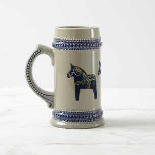 Blue Dala Horse Stein Bierglas