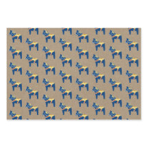 Blue Dala Horse Wrapping Paper Flat Sheet Set 3