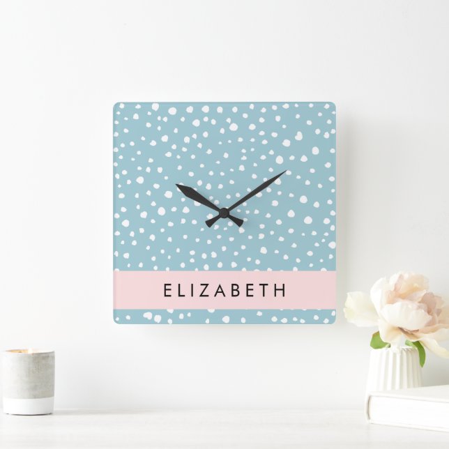 Blue Dalmatiner Spots, Dalmatiner Punkte, Ihr Name Quadratische Wanduhr (Zuhause)