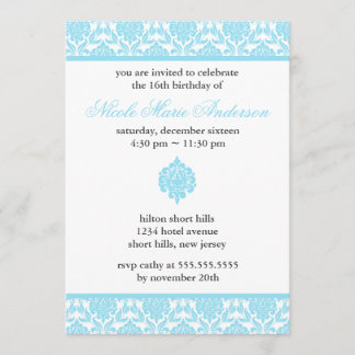 Blue Damask 16 . Geburtstag Geburtstag Einladung