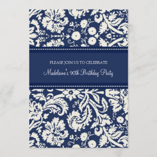 Blue Damask 90. Geburtstagsparty Einladungen