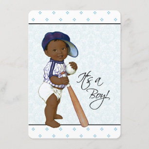 Blue Damask African American Baby Boy Dusche Einladung