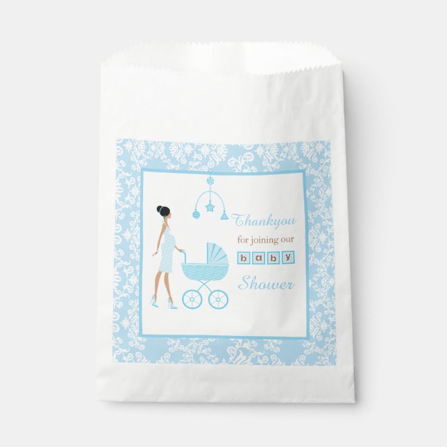 Blue Damask Afroamerikanerin Babydusche Geschenktütchen (Vorderseite)