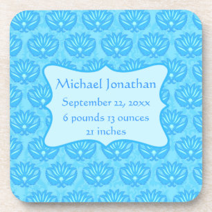 Blue Damask Baby Boy Name Personalisiert Untersetzer