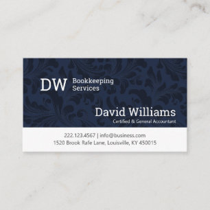 Blue Damask Bookering/Accounting Business Card Visitenkarte