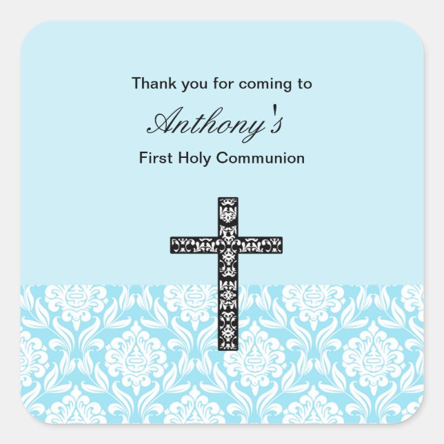 Blue Damask Boys Communityaufkleber Quadratischer Aufkleber (Vorderseite)