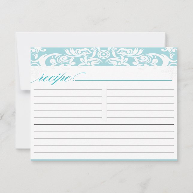 Blue Damask Brautparty Rezept Card (Vorderseite)