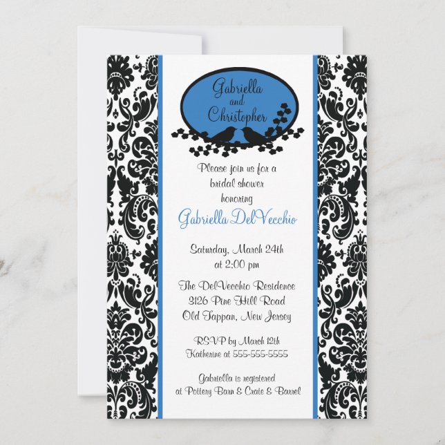 Blue Damask Bridal Dusche Einladung (Vorderseite)