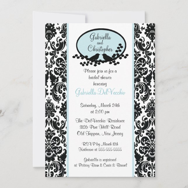 Blue Damask Bridal Dusche Einladung (Vorderseite)