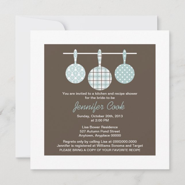 Blue Damask Bridal Dusche Einladungen (Vorderseite)