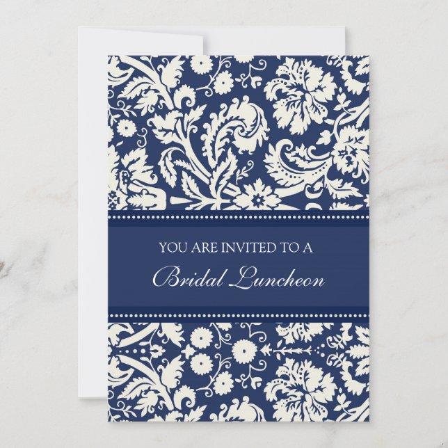 Blue Damask Bridal Luncheon Einladung Karte (Vorderseite)