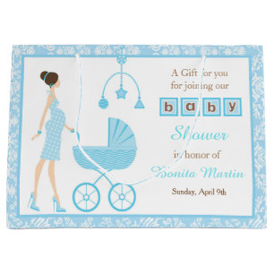 Blue Damask Brünett Frauenbaby-Dusche Große Geschenktüte