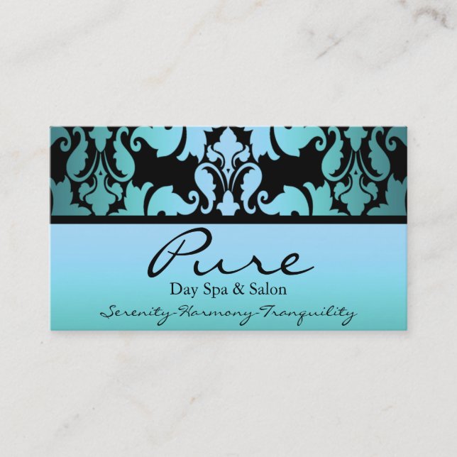 Blue Damask Business Card Visitenkarte (Vorderseite)