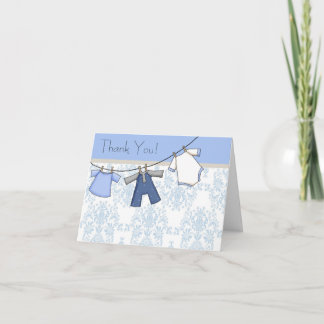 Blue Damask Clothesline Baby Boy Danke Karten