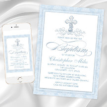 Blue Damask Cross Baptisse