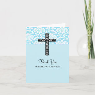 Blue Damask Cross Boys Vielen Dank Dankeskarte