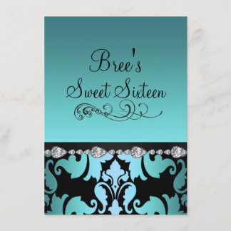 Blue Damask & Diamond Image Sweet 16 Einladen Einladung