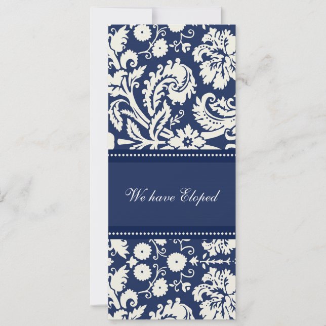 Blue Damask Elopunctions Cards Ankündigung (Vorderseite)