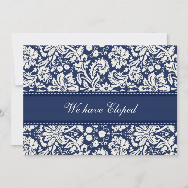 Blue Damask Elopunctions Cards Ankündigung (Vorderseite)