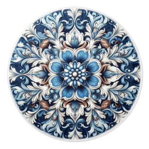 Blue Damask Fleur Mandala Keramikknauf