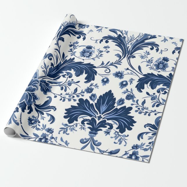 Blue Damask Geschenkpapier (Ungerollt)