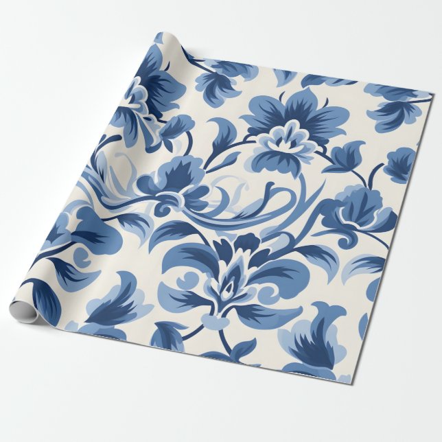 Blue Damask Geschenkpapier (Ungerollt)