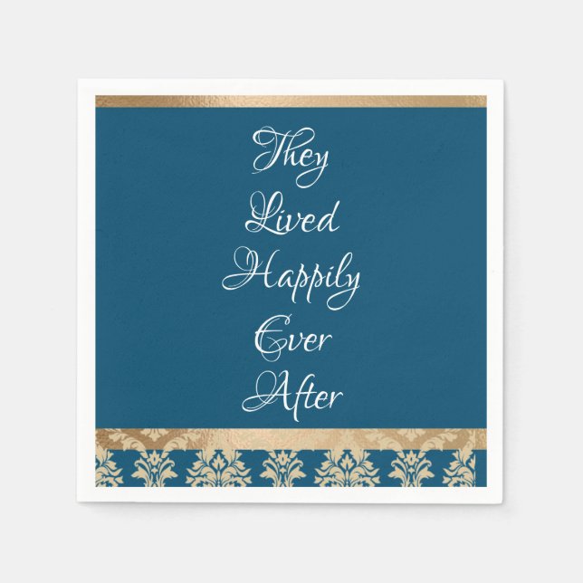 Blue Damask Gold Script Wedding Serviette (Vorderseite)