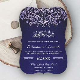Blue Damask Islamische Hochzeitseinladung Einladung