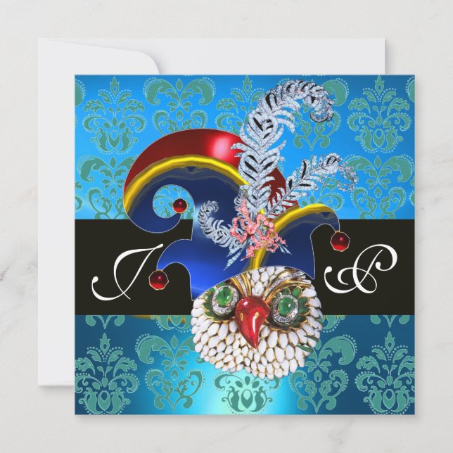 BLUE DAMASK ,JEWEL OWL ,ELF HAT,DIAMOND FEATHERS EINLADUNG (Vorderseite)