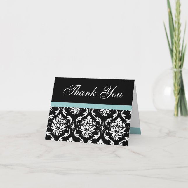 Blue Damask Monogram Wedding Danke (Vorderseite)
