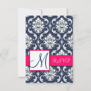 Blue Damask Pink RSVP Karten für Square Einladunge