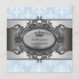Blue Damask Prince Baby Boy Dusche Einladung