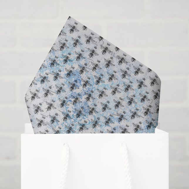 Blue Damask Queen Bee Seidenpapier (Geschenktüte)