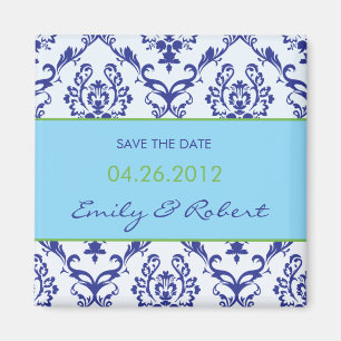 Blue Damask Save the Date Hochzeitsmagnet Magnet
