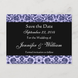 Blue Damask Save the Date Postkarte