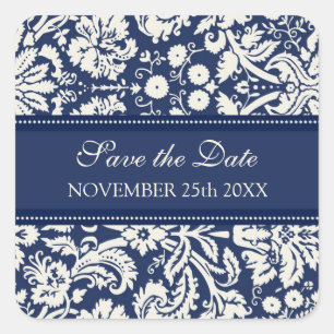 Blue Damask Save the Date Umschlag Aufkleber