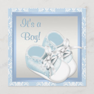 Blue Damask Shoes Blue Damask Baby Boy Dusche Einladung