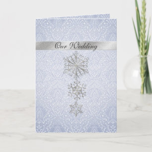 Blue Damask & Snowflakes Winterhochzeit Einladung